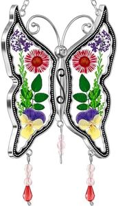 Precious Mom Friend Aunt... New Butterfly Suncatchers Glass Mother Wind Chime with Pressed Flower Wings Embedded in Glass with Metal Trim Mom Heart Charm - Gifts for Mom -Mom for Birthdays (DIY (O))