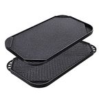 Sensarte Nonstick Griddle Grill Pan, Pro-Grid Reversible Grill & Griddle Pan, Two Burner Cast Aluminum Griddle, Portable for Indoor Stovetop or Outdoor Camping BBQ, 19.5" x 10.7" (Black)