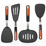 GEEKHOM Silicone Spatulas for Non Stick Frying Pan, 4 Pack Kitchen Cooking Utensils Set 600F Heat Resistant Spatula Turner Flexible Spatula Flipper for Pancake, Eggs, Fish, Omelet, Black + Orange