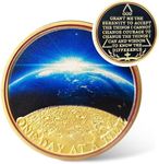 IELCJJ One Day at A Time Sobriety Coin, Universe Sun Earth Moon AA Medallions Serenity Prayer Chip Pocket Token Recovery Gifts