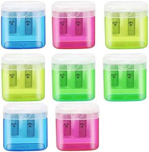 8 PCS Pencil Sharpeners, Manual Pencil Sharpener with Lid Small Dual Hole Pencil Sharpener Handheld Pencil Sharpener Portable Two Hole Pencil Sharpener for Kids Students School Home Office Supply