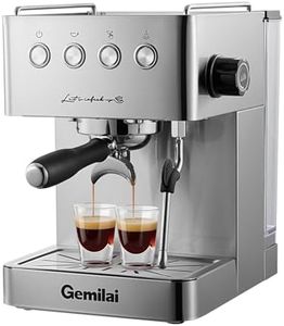 Gemilai Espresso Machine, Professional Espresso Maker with Milk Frother Steam Wand & 1.8QT Water Tank, Espresso Maker with 1500W Fast Heating for Latte Macchiato Cappuccino, Brushed Stainless Steel