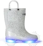 Lone Cone Glitter Rain Boots, Waterproof Light Up Toddler Boots with Non Slip Rubber Outsole & Easy Pull-On Handles, Durable & Comfortable, Sparkly Toddler Rain Boots for Girls & Boys - Glitter Silver