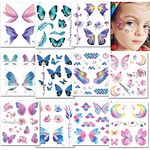 CHARLENT Glitter Butterfly Tattoos for Girls Women - 12 Sheets Glitter Butterfly Face Temporary Tattoos for Girls Party Favors Festival Makeup