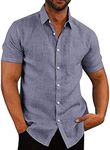 COOFANDY Mens Linen Shirts Short Sleeved Shirts Summer Shirts Casual Shirt Cotton Shirts Holiday Shirts Beach Shirts Lightweight Shirt Blue L