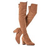 Mtzyoa Women Over The Knee Boots Suede Thigh High Low Block Heel Stretch OTK Walking Comfort, Brown/3 Inch Heel, 9