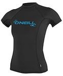 O'Neill Wetsuits UV Sun Protection Womens Basic Skins Short Sleeve Crew Sun Shirt Rash Guard, Black, Medium