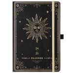 Academic Diary 2024-2025 - Diary 2024-2025 Week to View, July 2024 - June 2025 12 Months, Premium Leather Cover, Gold Stamp, Accordion Pocket, 25 Note Pages, Black