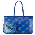 Disney Lilo and Stitch Tote bag - Girls, Boys, Teens, Adults - Stitch Faux PU Leather Cosplay Tote Handbag with Zipper Pouch, Blue, One Size