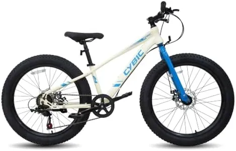 CYBIC 24 inch Fat Tire Mountain Bike, Bicycle with High Carbon Steel Frame, Double Disc Brake 24 in Tire Fat Tire Bike with 7 Speeds as a Gift, White/Blue