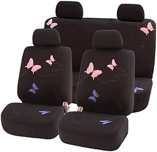 FH Group FB055114 Black Butterfly Embroidery Car Seat Cover (Full Set)