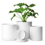 T4U 7/6/5/4 Inch Plastic Plant Pots with Saucer, Flower Planter Pot with Drainage Hole White, Nursery Planting Pot for Snake Plant, African Violet and House Plants, 4-Pack