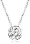 FANCIME 14k Solid White Gold 1 Carat 6.5mm Moissanite Classic Bezel Set Solitaire Gemstone Pendant Necklace for Women Girls, Gold Chain 16 + 2 inch Extender