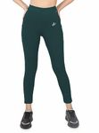Mehrang Stretchable Yoga Pants for Women & Gym Pants for Women Workout with Mesh Insert & Side Pockets (in, Alpha, 4XL, Dark Green)