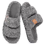 EverFoams Womens Fuzzy Open-toe Slippers Soft Comfy Memory Foam Indoor House Shoes Cool Grey,5-6 UK