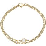 TJC Rolo Chain Bracelet White Cubic Zirconia CZ in Yellow Gold Plated 925 Sterling Silver for Women Size 7.5 Inches with Lobster Clasp with Bezel Setting Metal Wt. 0.8 Grams