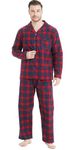 CHUNG Men Soft Flannel Plaid Pajamas Set Long Sleeve Tops Pants Warm Sleepwear M-XL,RedPlaid,XL