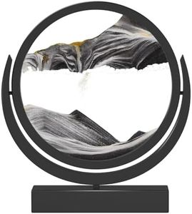 E-SHIDAI Moving Sand Art Picture in Motion Round Glass 3D Deep Sea Landscape, Dynamic Sand Art Sandscapes, Sensory (7in,Black)