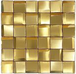 Parrotile 3D Wall Panels Golden 2x2 Metal Mosaic Tile Sheets Backsplash Accent Wall Gold Décor [5 Sheets]