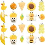 Ipotkitt 30 Pcs 10 Styles Yellow Charms Bulk Yellow Lemon Bear French Fries Cheese Charms for Jewelry Making Necklace Earrings Bracelets Craft DIY