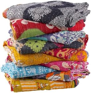 Krati Exports Vintage Kantha Quilts Handmade Old Saree Made gudari Boho Bedding Throw Blanket Bedspread Rally