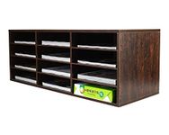 PAG Wood Desktop Literature Organizer Adjustable File Sorter Mail Center Magazine Holder Paper Storage Cabinet Classroom Keepers Mailbox, 12 Slots(4 Layers 3 Columns), Brown