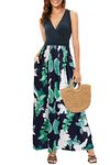 OUGES Womens Summer Sun Dress V-Neck Floral Long Maxi Beach Dresses with Pockets(Floral01-3142,XL)