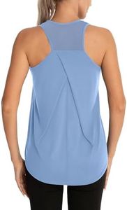 Aeuui Womens Workout Tops for Women Racerback Tank Tops Mesh Yoga Shirts Athletic Running Tank Tops Sleeveless Gym Clothes Sky Blue