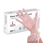 Disposable Clear Vinyl Gloves - Pack of 100, Latex-Free, Powder-Free, Multi-Purpose Gloves, Disposable Gloves, Extra Strong, Disposable Surgical Gloves, for Medical, Food Handling, Cleaning Gloves