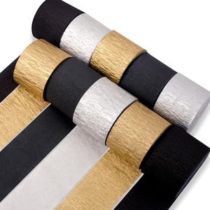 PartyWoo Black Gold Silver Crepe Paper Streamers 10 Rolls 820 ft Pack of Crepe Paper for Graduation Christmas New Year Wedding Birthday Party Decorations (1.8 Inch x 82 Ft/Rolls)