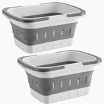 ANNIYA Foldable Plastic Shower Caddy Basket 2 Pcs, Portable and Durable Toiletries Caddy with Handles Ideal for Dorm, Bathroom, Cleaning, Kitchen, Camping, Waterproof, Easy to Clean (Grey 2 pack)