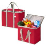 VENO 2 Pack Insulated Reusable Grocery Bag, Food Delivery Bag, Durable, Heavy Duty, Large Size, Stands Upright, Collapsible, Sturdy Zipper, Reusable and Sustainable (Red, 2 Pack)
