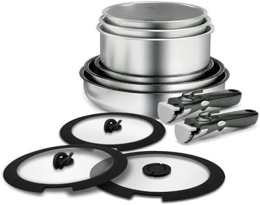 Backen 199911,Batterie de cuisine 11 pièces, Poêles, Casseroles, Poignées amovibles, Couvercles verre, Induction, Revêtement antiadhésif, Empilable, Compatible lave-vaisselle.