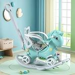 Legendstone Rocking Horse for Toddlers 1-5 Years,4 in 1 Design, Kids Ride on Toy Balance Bike Push Cart with Detachable Balance Board,Fun Birthday Gifts-Blue