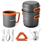 Odoland Backpacking and Camping Cookware Set, Equipment Heat Exchange with Cooking Stove System, Lightweight Camp Pot with Burner for Hiking, Trekking, Fishing and Backpacking