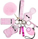 Brifit 10 PCS Safety Keychain Set for Women, Loud Safety Keychain Accessories with Personal Safety Alarm, Security Alarms Keychain with LED Light, Whistle, No Touch Door Opener (Pink)