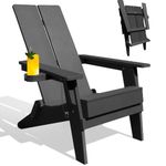 Krikacy Folding Adirondack Chair with Cup Holder, Weather-Resistant HIPS Plastic, Durable Outdoor Furniture for Fire Pit, Deck, Yard, Pool, Porch - Black