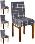 Amazon Brand - Solimo Polyester Spandex Stretchable Dining Chair SLIPCOVER (Checkered Print, Pack of 4, Light Grey)