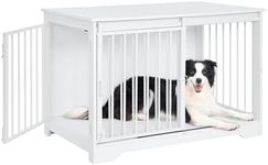 Hzuaneri Dog Crate Furniture, 100 cm Double Door Dog Crate with Barn Door, Dog Kennel Indoor, End Side Table Wooden Dog Crate for Small Medium Large Dog, Anti-Chew Anti-Escape, White