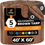 Multipurpose Protective Cover Brown Poly Tarp 40' x 60' - Durable, Water Resistant, Weather Resistant - 5 Mil Thick Polyethylene - by Xpose Safety