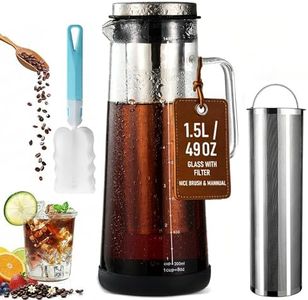 100% Airtight Cold Brew Coffee Maker - Iced Tea cold brew jug with Stainless Steel Filter, Cleaning Brush & Anti-Slip Base (1.5L)