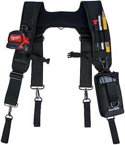 MELOTOUGH Tool Belt Braces Construction Bag Suspenders Padded Work belt Suspenders for Carpenter/Electrician/Roofing/Farmer work Suspension Rig(H Back, Black, Full Size