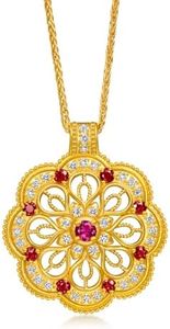 CHOW SANG SANG 999 24K Gold Cultural Blessings Buddhist Mandala Diamond Necklace with Ruby for Women 47cm 95823N