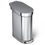 simplehuman CW2087DC 45L Slim Kitchen Pedal Bin, Silent Soft Close Lid, Strong Steel Pedal, Dent-Proof Plastic Lid, Brushed Stainless Steel with Grey Plastic Lid, W 25.9cm x H 62.1cm x D 54.5cm