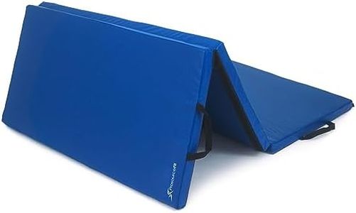 ProsourceFit Tri-Fold Folding Thick Exercise Mat 6’x4’ with Carrying Handles for Tumbling, Martial Arts, Gymnastics, Stretching, Core Workouts, Blue
