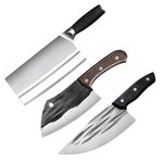 Captoola Chinese Cleaver Heavy Duty Bone Chopper Meat Cutting Butcher Knife Cleaver Knife Bone Cutting Knife Chopping Knife for Kitchen Knives Japanese Viking Knife (Set of 3)