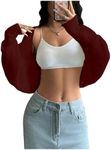 GORGLITTER Women's Open Front Cropped Cardigan Bolero Sweater Lightweight Long Sleeve Shrug Knit Top Red Small