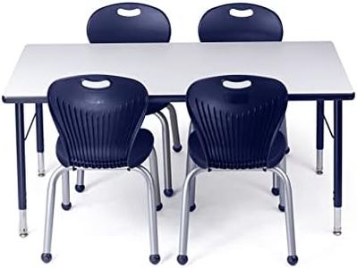 Chair and Table Set for Schools - Table About 24 x 48 inch (60 x 120cm) - Height Adjustable Legs -Spray Edges - and 4 Premium Classroom Chairs - for Commercial Spaces