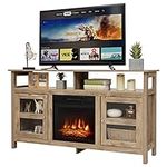 Tangkula Fireplace TV Stand, Living Room Media Console Table w/18 1400W Electric Fireplace for TVs up to 65" Flat Screen, Fireplace Space Heater w/ Remote Control & Adjustable Brightness (Grey)