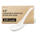 [600 Count] HAKOWARE by Harvest Pack Disposable Asian Soup Spoons with Hook, Made from Cornstarch, for Take-Out Ramen Pho Noodles